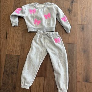 Btween Girls Gray Bow Sweatsuit Set Size 6 – Pink Bow Sweatshirt & Joggers